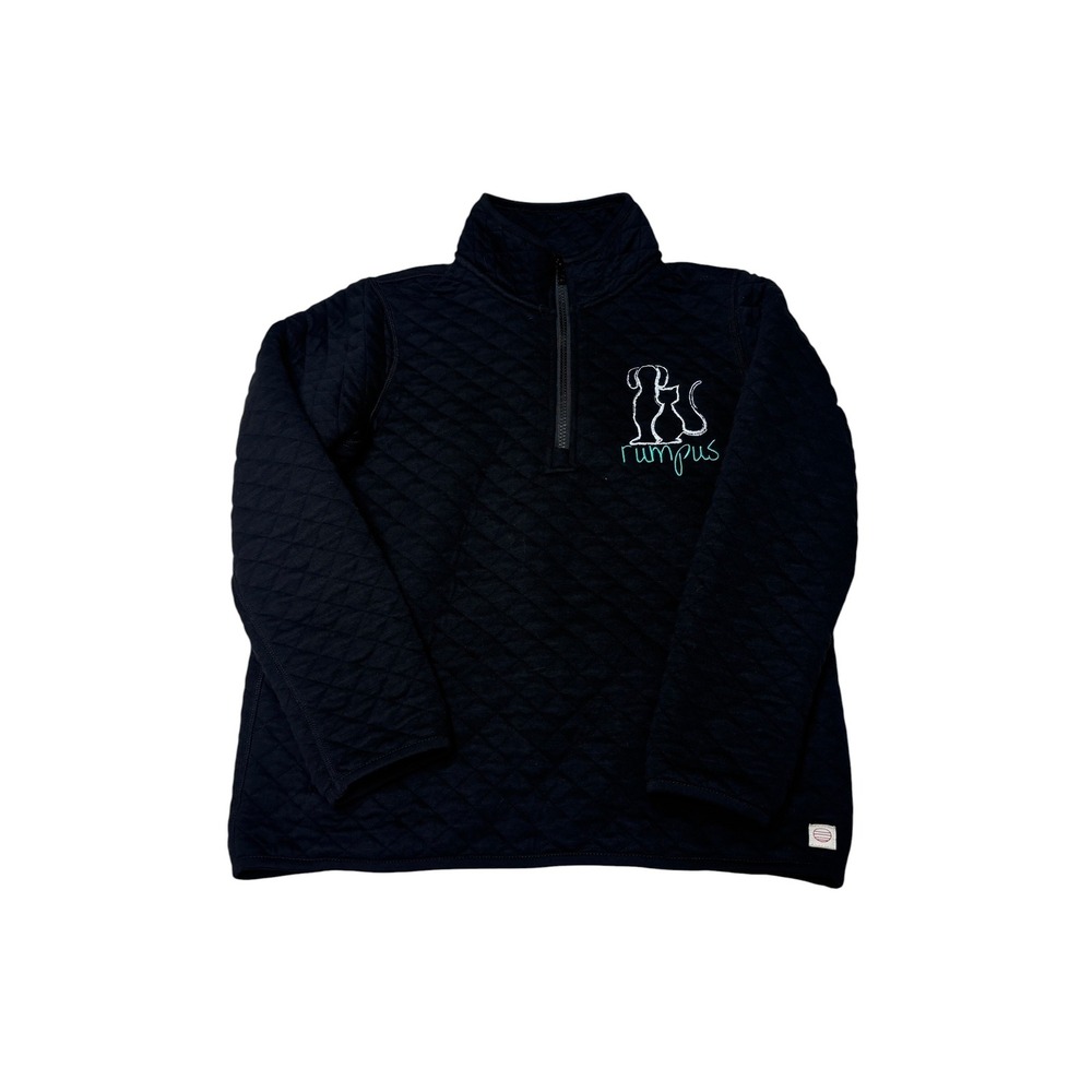 Marine Layer Mens Small Quilted Quarter Zip Pullover Black Rumpus Dog Cat Logo
